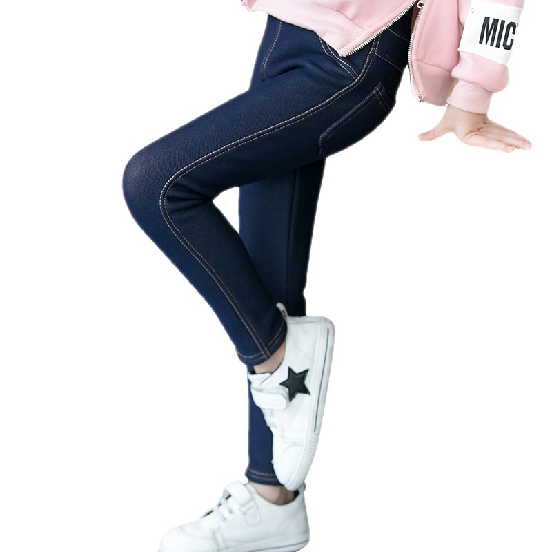 Picture of Children's Wear Winter New Thickened Large and Large Girls' Imitation Jeans Fashionable Korean Style Velvet Children's Small Foot Mouth Children's Pants