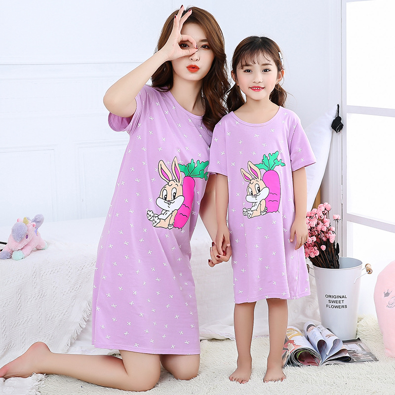 Picture of Women's Nightdress Women's Spring and Summer New Children's Clothing Girls' Pajamas Summer Cotton Home Girl's Dress Casual