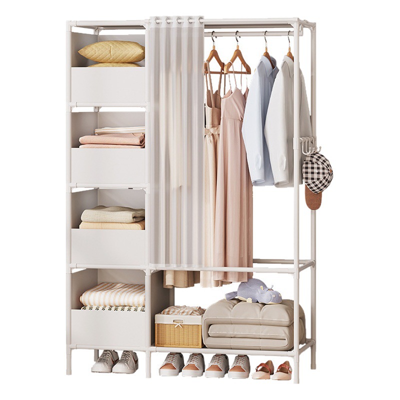 Floor-Standing Simple Combination Wardrobe Simple Storage Iron Shelf Folding Rental House Dormitory Indoor Storage Dust-Proof Wardrobe