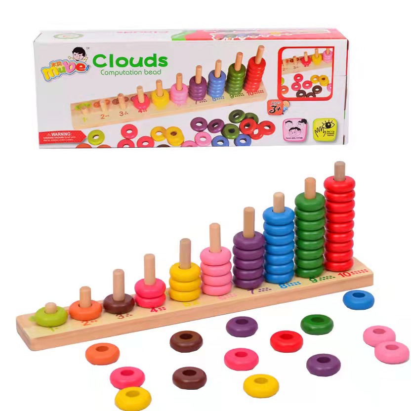 Picture of ohye Digital Teaching Aids Beech Wood Five-gear Arithmetic Rack Wooden Colorful Mathematical Arithmetic Computing Rack Puzzle Building Blocks Toy
