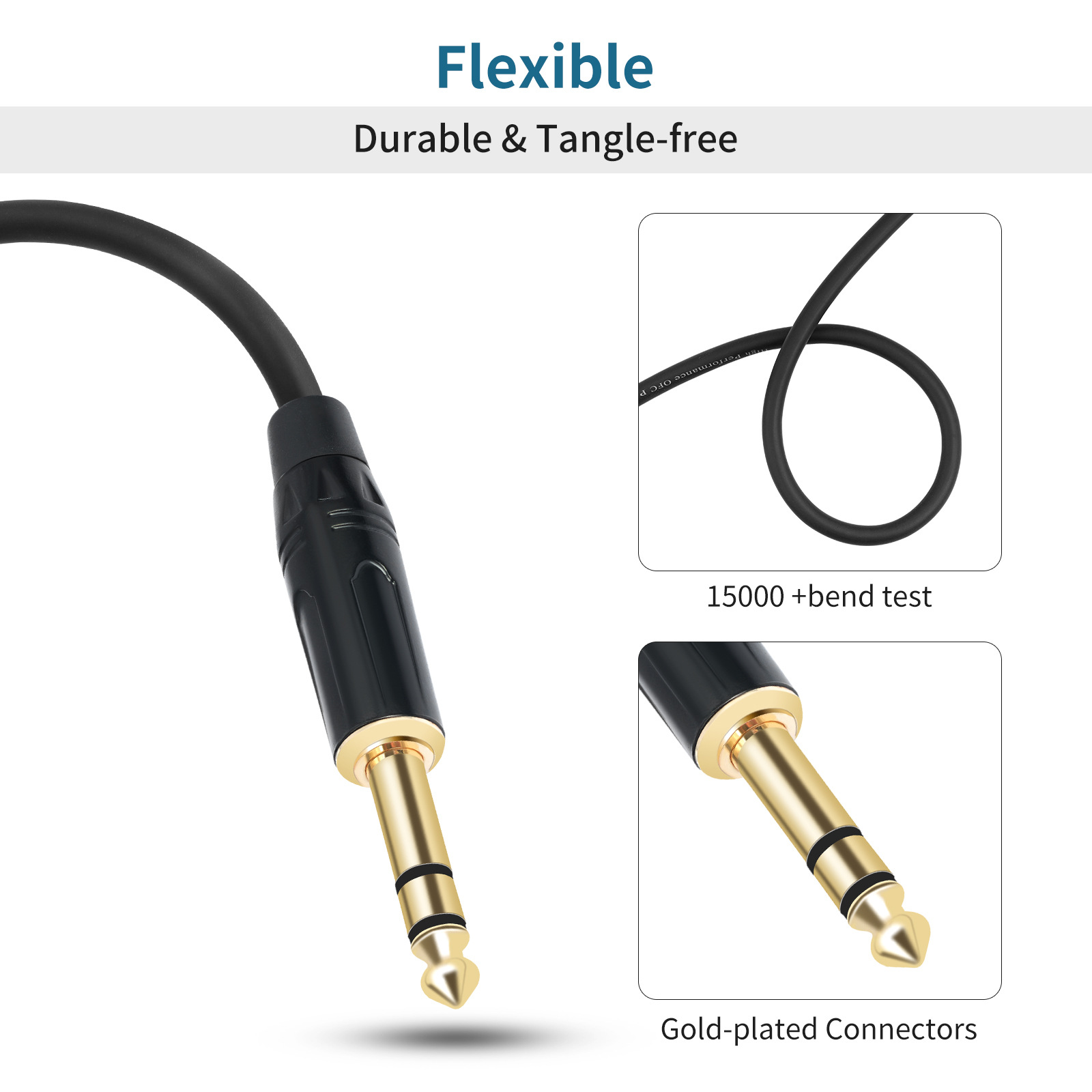 Picture of Cross-border metal gold-plated plug stereo 6.35mm TRS male-to-male 1/4 guitar mixer audio cable