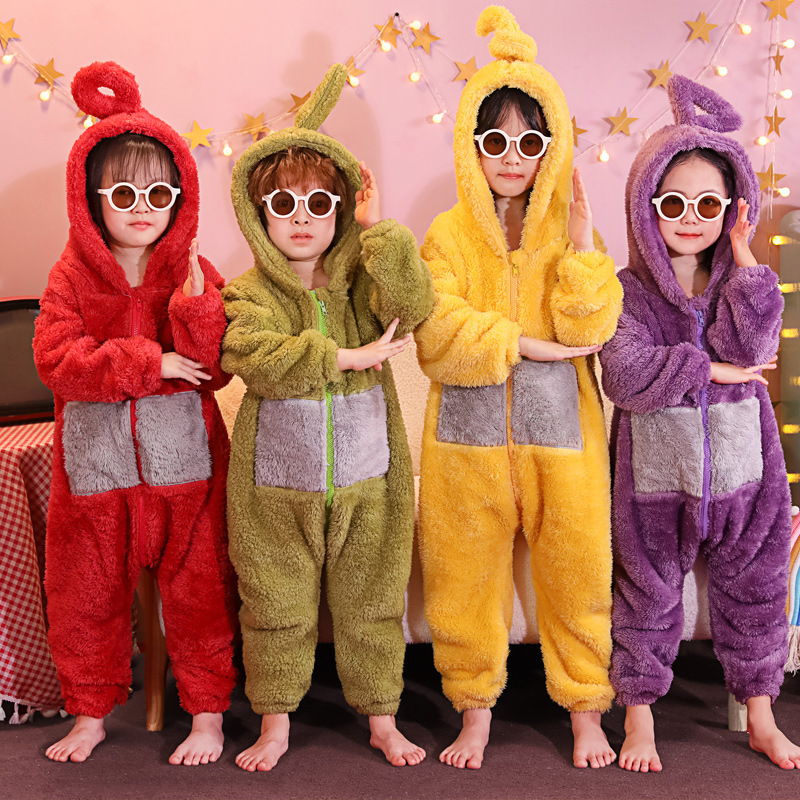 Autumn and Winter Children's Flannel Pajamas for Boys and Girls Boys' Baby Kick-proof Thickened Coral Fleece One-piece Home Clothes