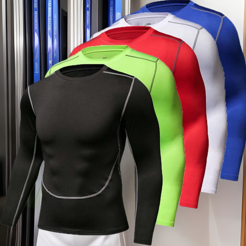 Men's Quick-drying Breathable Sports Base Clothes Compression Clothes Football Basketball Running Long Sleeve High Elastic Fitness Clothes