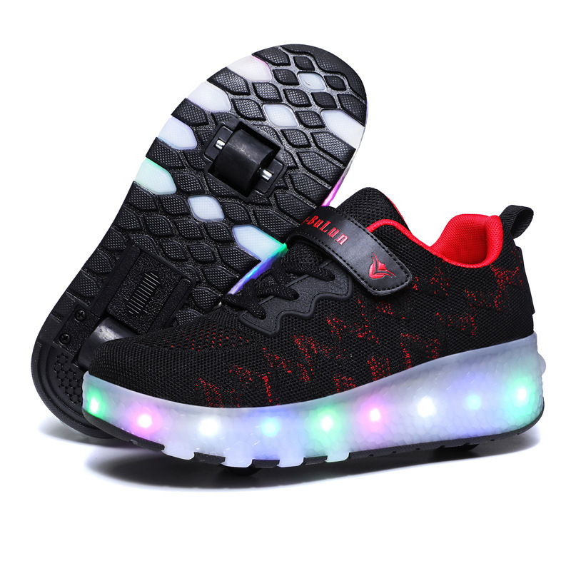 Picture of Cross-border foreign trade helos shoes LED ultra-light luminous charging pulley two-wheel light shoes for boys and girls ice skates invisible