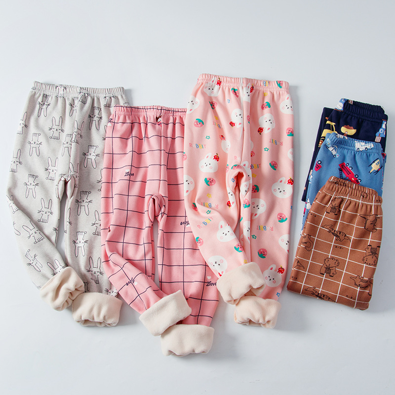 Children's Warm Pants Fleece-lined Thickened Boys' and Girls' Autumn and Winter Pants Baby's Inner Wear Children's Sleeping Pants Leggings