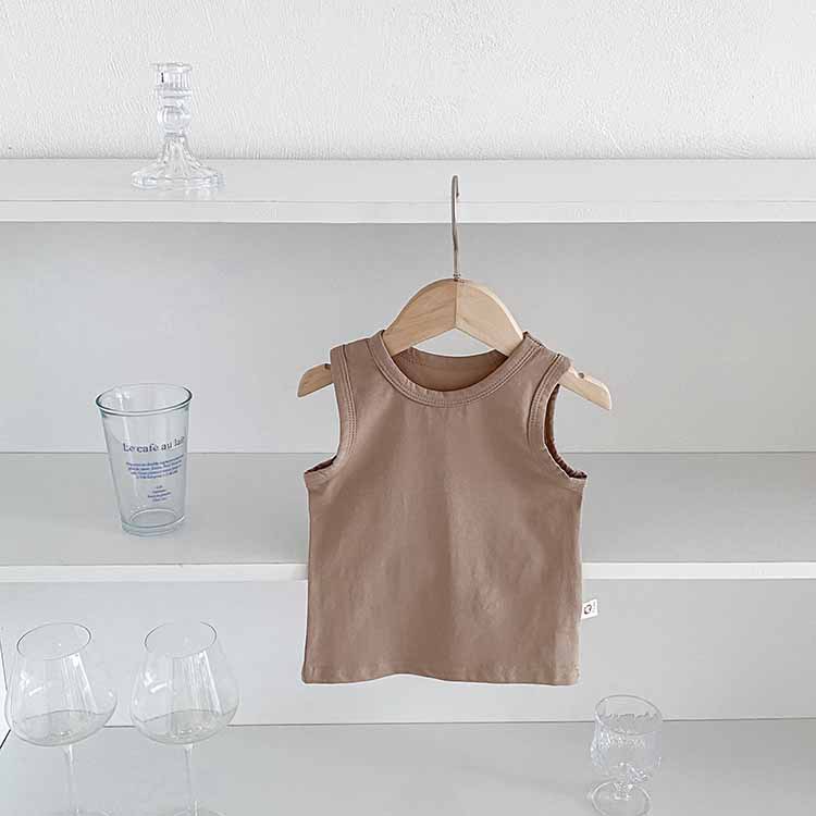 Picture of Summer Children's Vest Top Boy's and Boy's Baby's Pure Cotton Solid Color Sleeveless Shirt Baby's All-match Basic Base Shirt T-shirt
