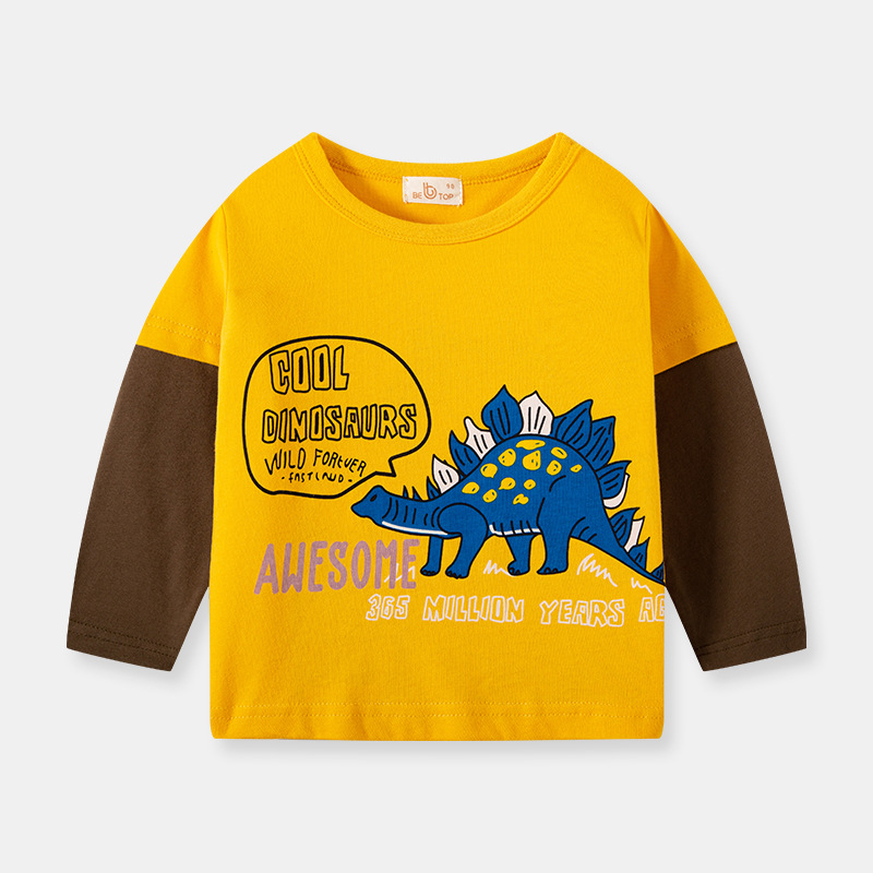 Picture of Children's Clothing Autum New Korean Style Dinosaur Patchwork Sleeve T-Shirt Kidsren's Long-Sleeved Boys' Bottoming Shirt Trbottomy Top One Piece Drop Shipping
