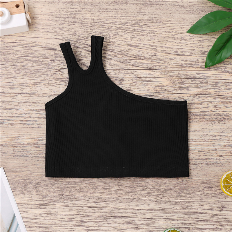 Picture of Cross-border Children's Wear Girl's Summer Vest 2024 New Foreign Trade Girl's Inclined Shoulder Irregular Strap Hundred Tower Top