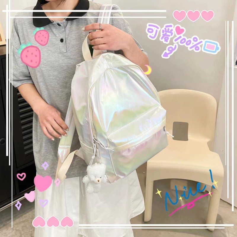 Picture of Summer New Laser Cartoon Couple Backpack Campus Simple Fashion High School Student Schoolbag Without Pendant
