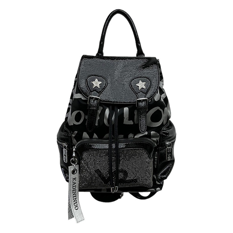 High-End Letter Hot Diamond Backpack for Women 2025 New Fashion Versatile Foreign Style Large Capacity Backpack Summer Travel
