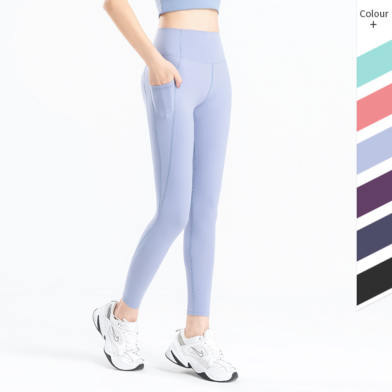 Picture of European and American Cross-border Peach Hip Fitness Pants Scrub Naked Summer Sports Tight Pocket High Waist Hip Yoga Pants for Women