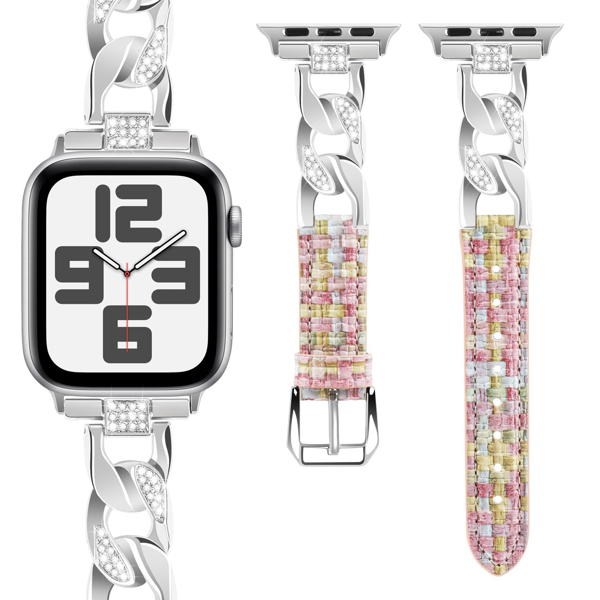 Picture of Suitable for Apple Watch strap Diamond denim chain belt iwatch98ultra2 woven color leather strap