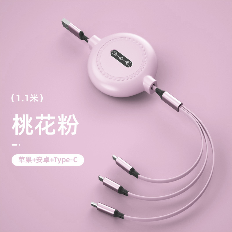 Picture of One-to-three telescopic data cable three-in-one fast charging applicable Apple data cable Android all-in-one charging cable