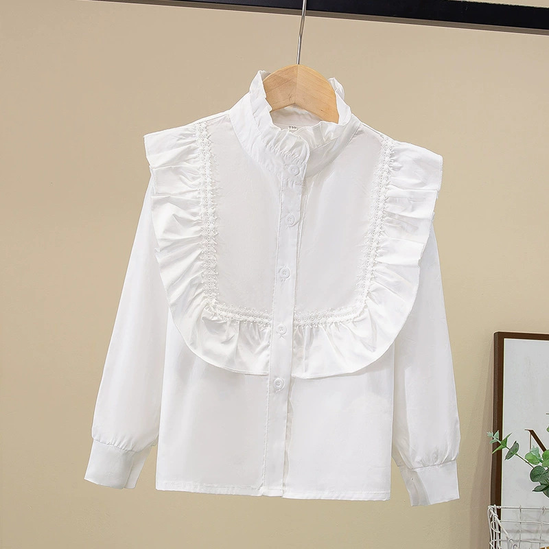 Picture of Shirt lace white girl's bottoming shirt top middle and small children's clothing student long sleeve middle and big children's inner wear overseas