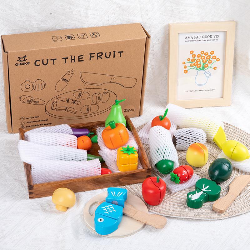 Picture of Children's Play House toy wooden magnetic vegetable fruit cutting kitchen mini toy model