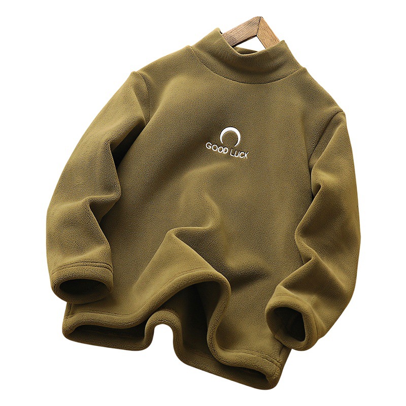 Children's Double-Sided Velvet Bottoming Shirt 2024 Winter New Men's and Women's Half Turtleneck Warm Long-Sleeved Shirt Korean Style Medium and Large Kidsren's Trbottom