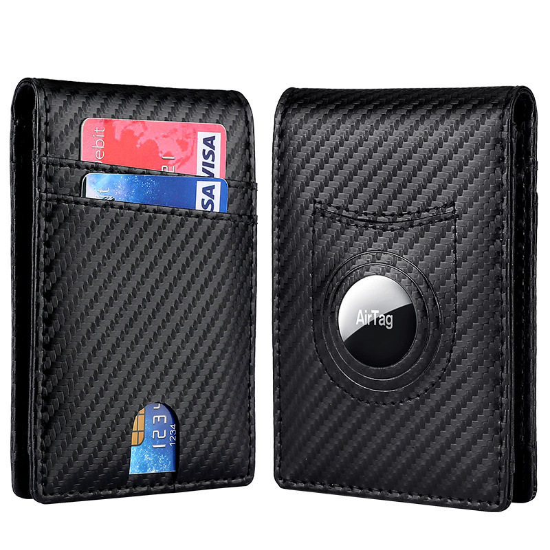 Picture of Amazon Anti-theft RFID Leather Wallet Airtag Apple Location Tracker Wallet Carbon Fiber Gold Clip Men