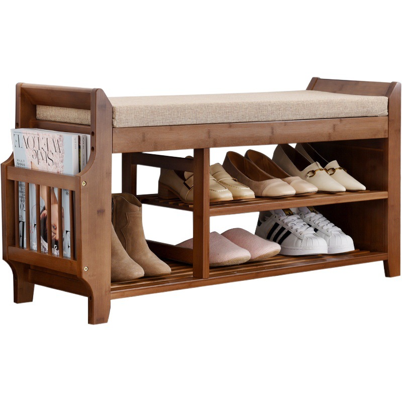 Portable shoe cabinet shoe changing stool type entry storage soft bag stool shoes wearing stool light luxury American household solid wood shoe changing stool