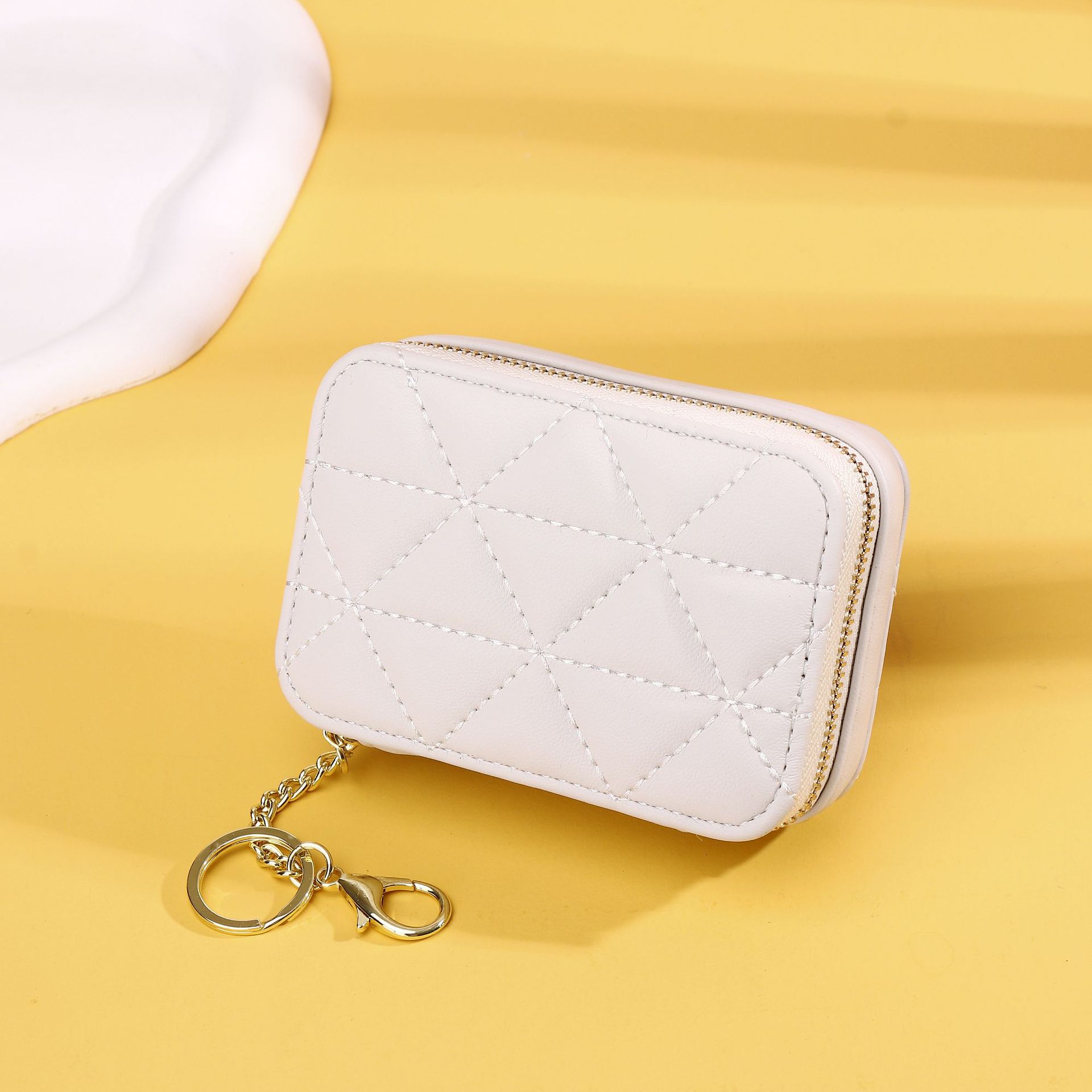 Picture of New Mini Mini Red Envelope with Mirror Mouth Rhombus Embroidery Line Exquisite Portable Keychain Makeup Bag