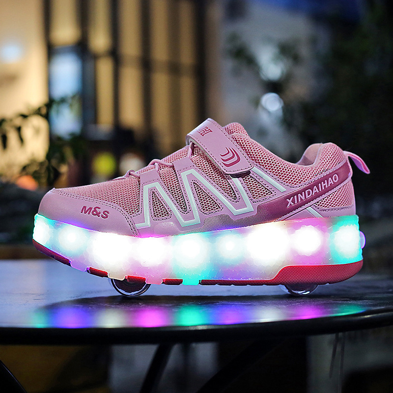 Picture of Winter children's heloo shoes double wheel student switch LED light children's roller skates USB charging button control mode
