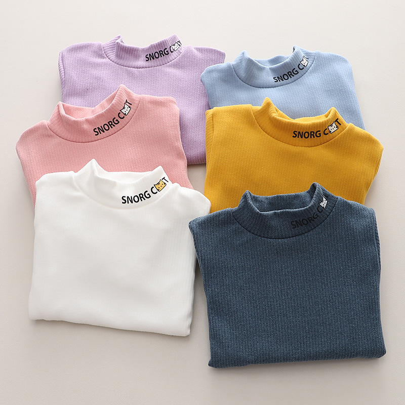Picture of Autumn and Winter Children's brushed bottoming shirt boys and girls half turtleneck warm top baby thickened Korean Long Sleeve T-Shirt wholesale