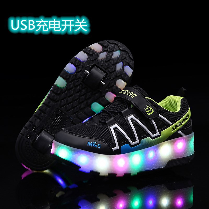 Picture of Children's Double-wheel USB Charging Cycle Heelys Shoes USB Colorful Light Pulley Shoes Boys and Girls Wheeled Shoes Wholesale