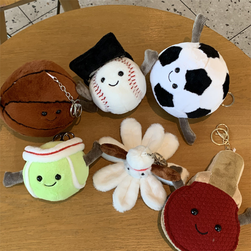 Cross-Border Basketball Pendant Football Volleyball Doll Pillow Simulation Badminton Doll Plush Pendant Creative Keychain