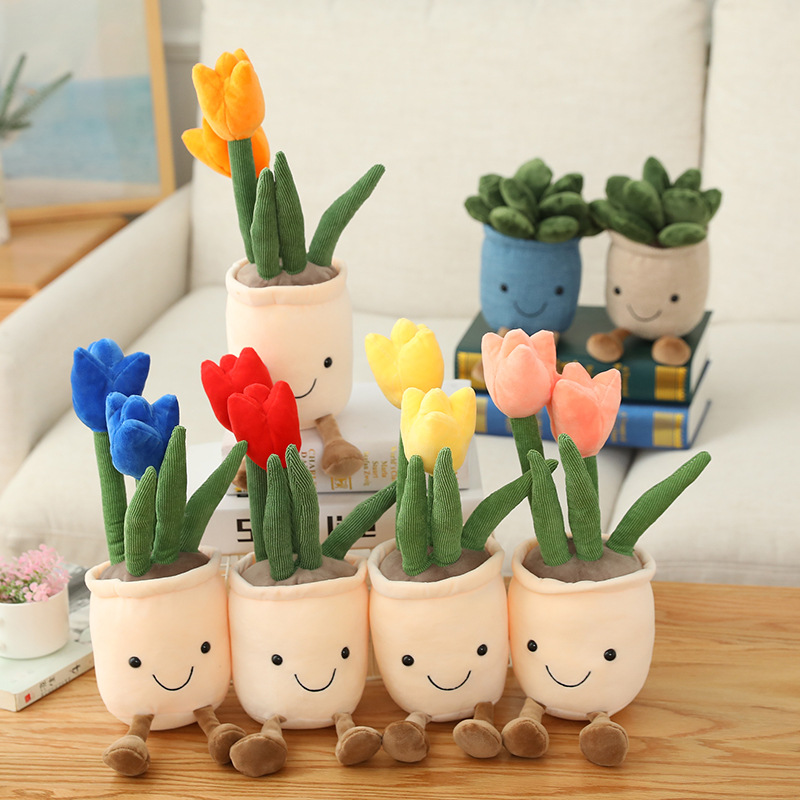 Mushroom Fleshy Tulip Green Plant Potted Plant Ornaments Cloth Doll Amazon Plush Toy Doll Cross Border Doll