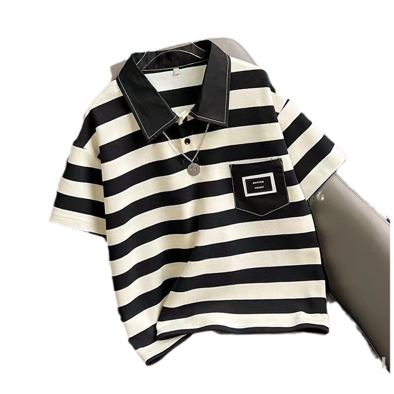 Picture of Polo Shirt Boys Short-Sleeved Stripesd Children's Clothing 2024 Summer Medium and Large Children's Loose Trendy Brand T-Shirt Boys Summer Clothing