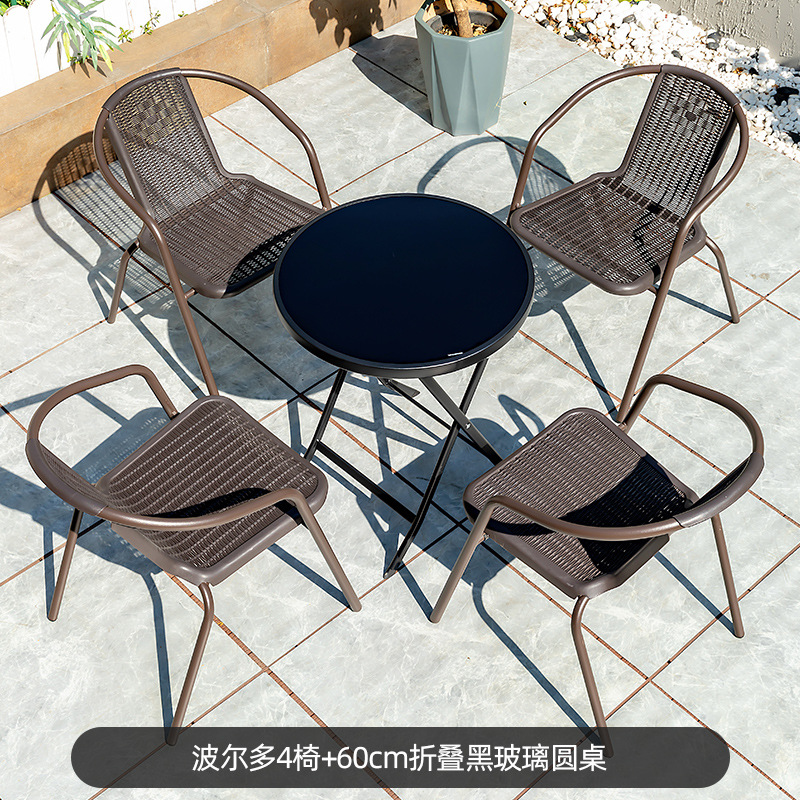 Picture of Outdoor Courtyard Table and Chair Rattan Chair Outdoor Leisure Three-piece Set Garden Terrace Wrought Iron Balcony Seat Combination Small Coffee Table