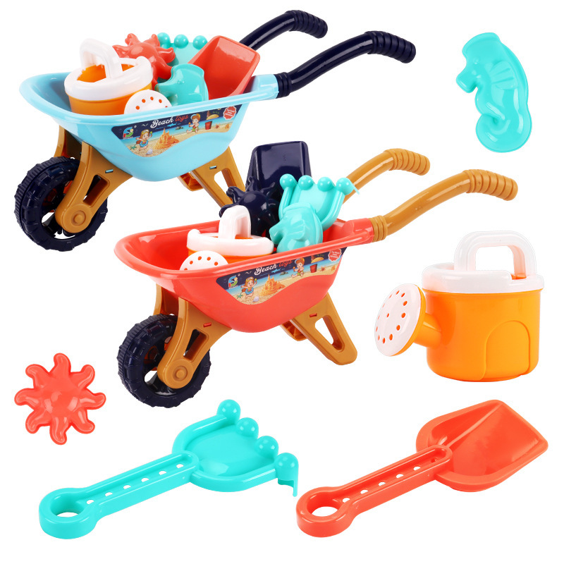 Cross-border Hot Sale Large Children's Beach Toy Trolley 6 pce suit Toy Car Boy Sand Digging Summer Water Play