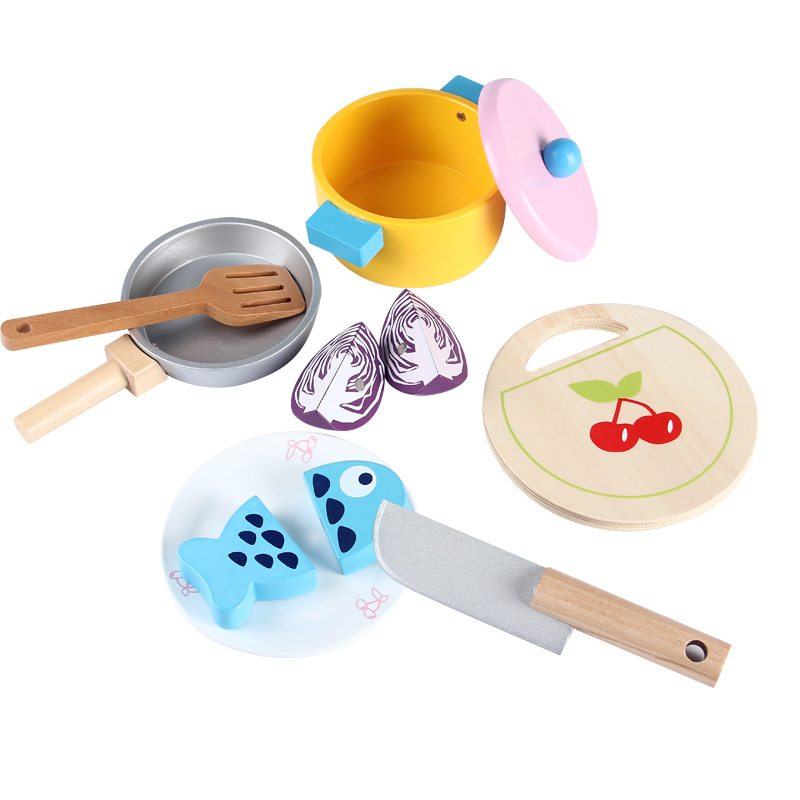 Picture of Children's simulation kitchen toys wholesale wooden kitchen utensils pot girls play house baby cooking toys