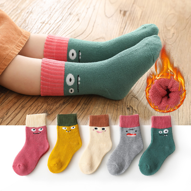 Children's socks winter thick Terry socks cute cartoon children's socks polyester cotton tube socks boys and girls baby socks