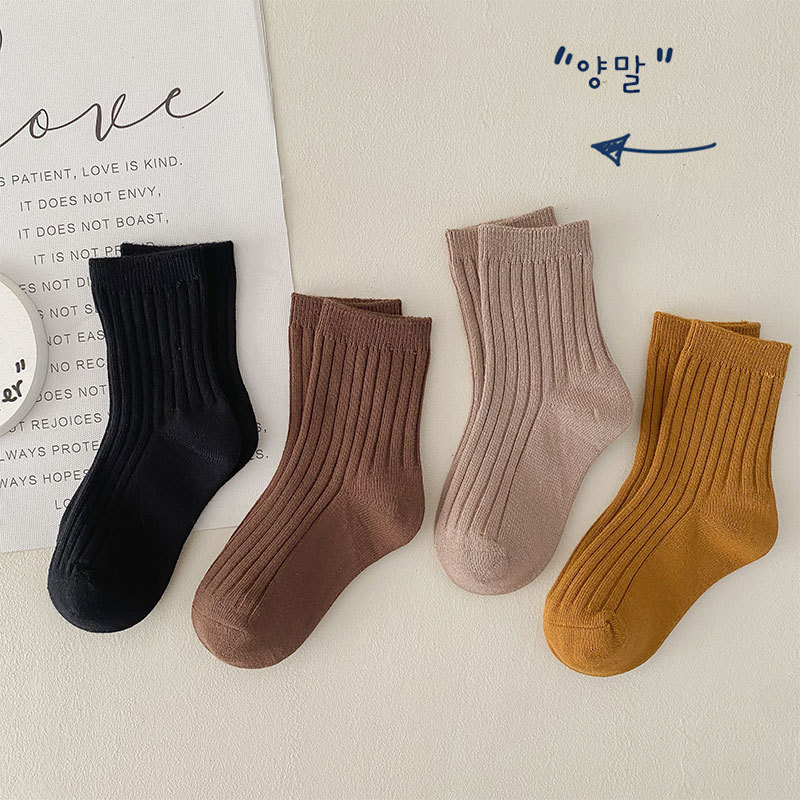 Picture of K-Style of Pure Color Girls' Socks Wholesale 25 New Spring & Fall Kidsren's Socks Baby Pile Socks Korean Mid-Tube Students