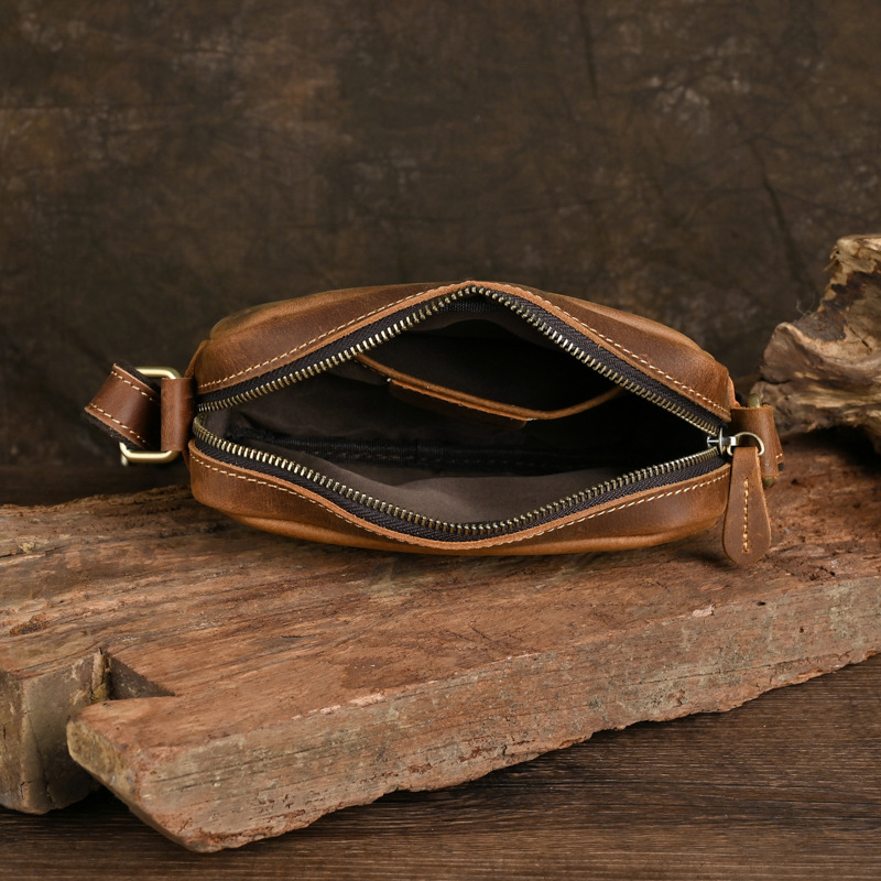 Picture of Ancient Trendy Cross Body Bag Men's Crazy Horse Leather Shoulder Bag Men's Bag Genuine Leather Vintage Crossbody Mobile Phone Small Bag Postman