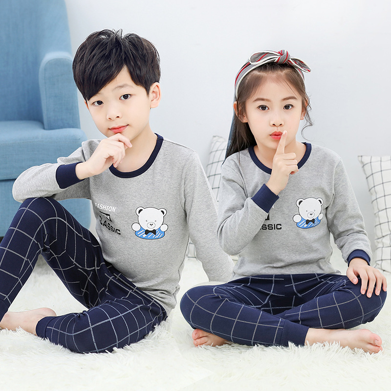 Picture of Children's Autumn Clothes and Long Trousers Set Round Neck Baby Bottoming Sweater Boys and Girls Pajamas Autumn Baby Intimates Pure Cotton