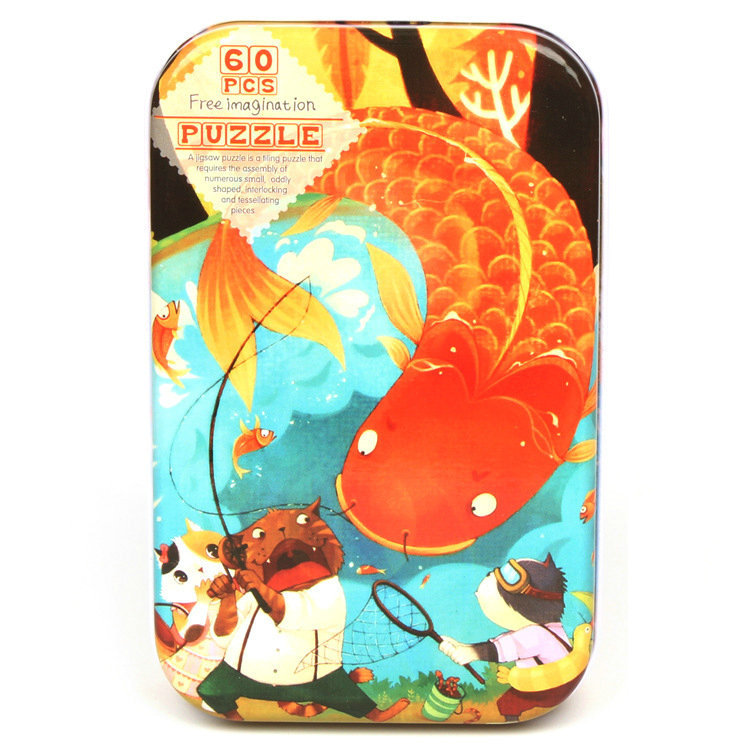 Picture of 60 pieces iron box puzzle children's educational kindergarten early education cartoon wooden puzzle toy generation
