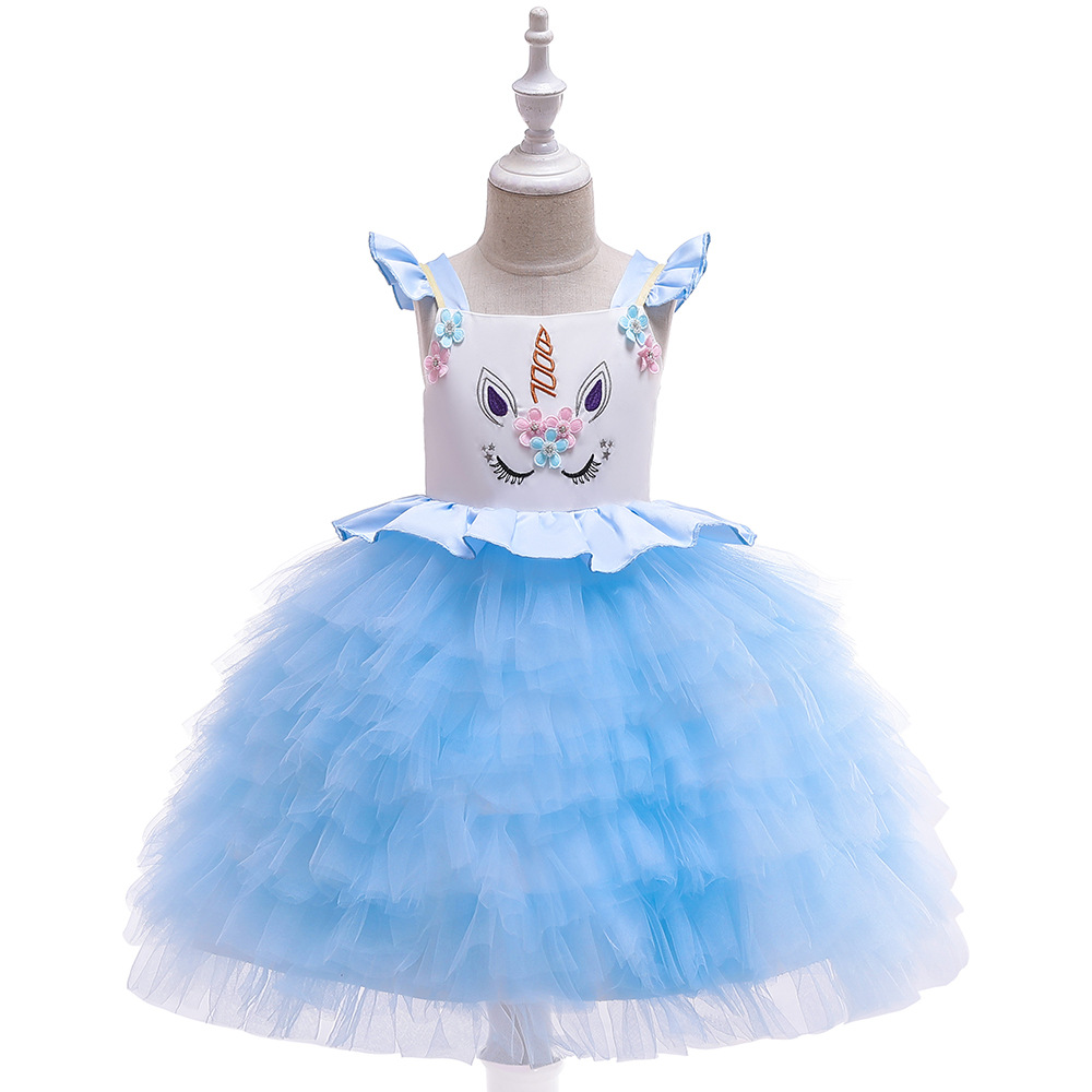 Picture of 20.23 million Christmas Dress Children Unicorn Dress Girl's Gauze Rainbow Princess Dress Cotton 4-12 Years