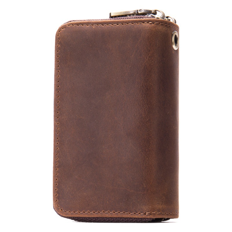 Crazy Horse Leather Car Key Bag Genuine Leather Men's Access Control Anti-Theft Card Swipe Cowhide Key Bag Multi-Functional Coin Purse Wholesale