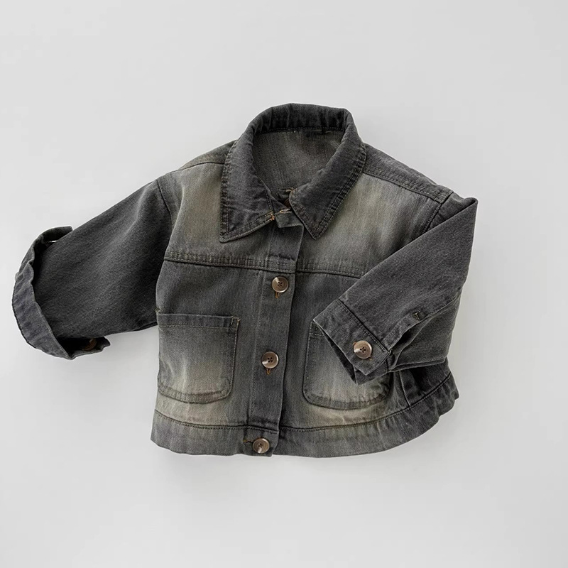 Picture of Children's clothing ins Korean style spring new jacket men's and women's fashionable handsome retro lapel washed Denim coat