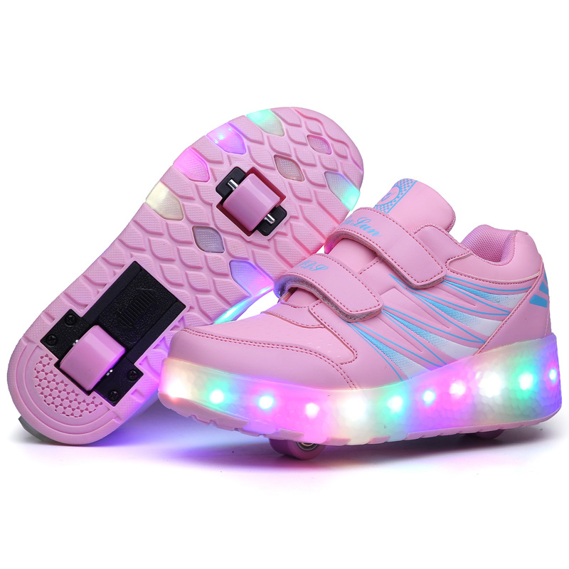 Picture of Cross-border foreign trade helos shoes LED ultra-light luminous charging pulley two-wheel light shoes for boys and girls ice skates invisible