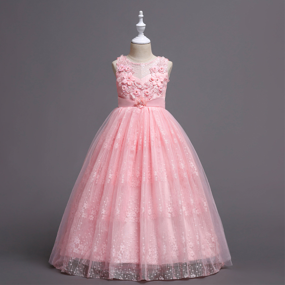 Picture of Girls' Dress Princess Dress Long Large Children's Wedding Dress Lace Pouce Dress Vest kidsdress