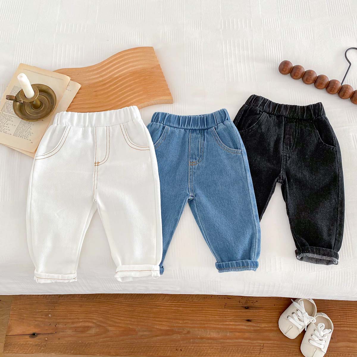 Picture of Children's Pure Color Jeans Baby 0-5 Years Old Korean Style Soft Pants Newborn Boys Simple Autumn Casual Pants