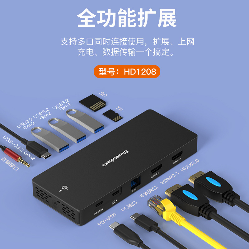 Picture of 8k30hz docking station type-c multi-screen display hdmi2.1/dp1.4 notebook docking station USB splitter