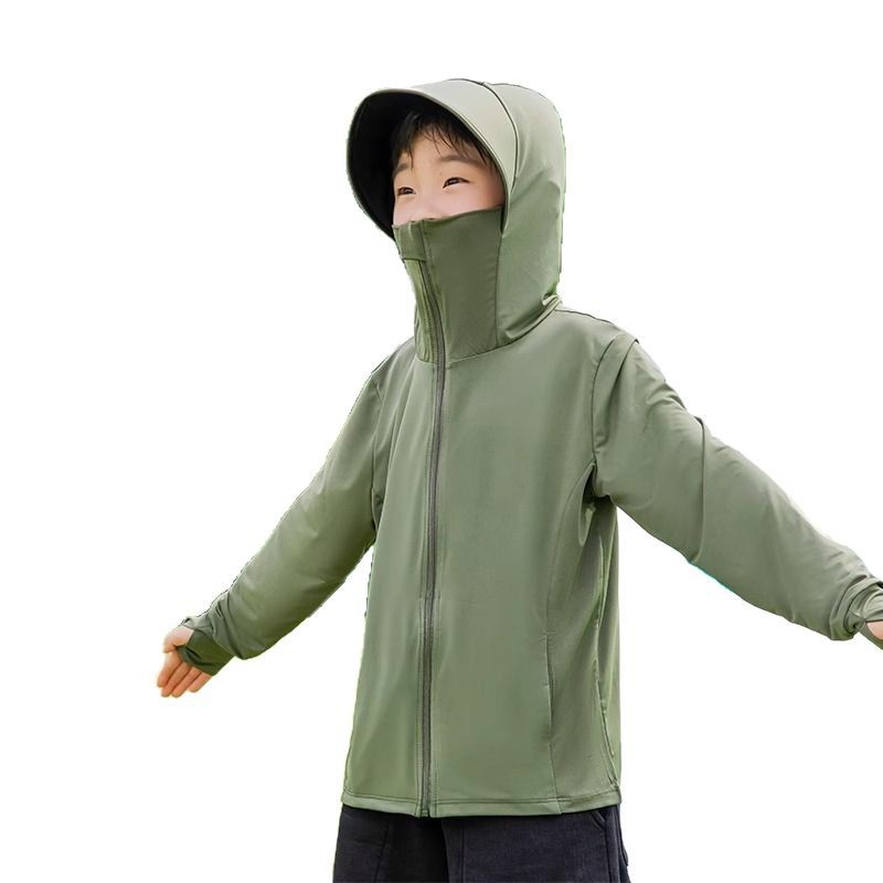 Picture of Girls' Sunscreen Clothing Boys' Summer Ice Silk Cool Sense Hat Brim UV Protection 2025 New Style Children's Sunscreen Clothing