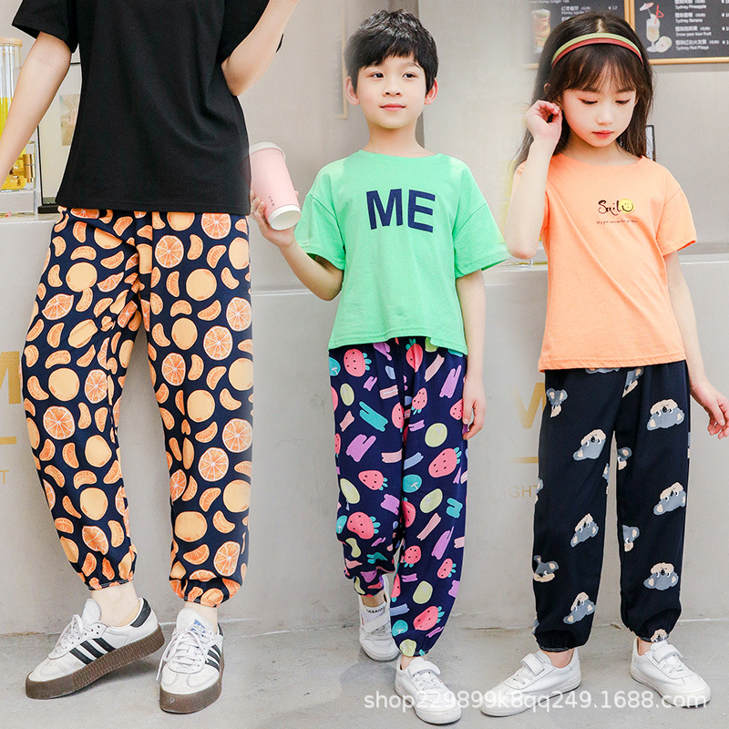 Picture of Parent-Child Bloomers Boys' Beach Pants Girls' Thin Anti-mosquito Pants Comfortable Ice Silk Large Children's Cotton Silk Trousers
