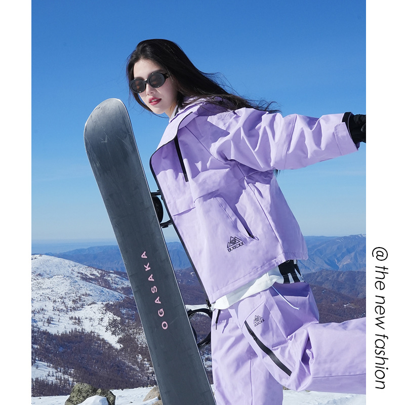 Picture of in stock Wholesale Snowboard Ski Suit Hooded Girls Bright Color Waterproof Warm fleece-lined Thickened Jacket Mountaineering Suit