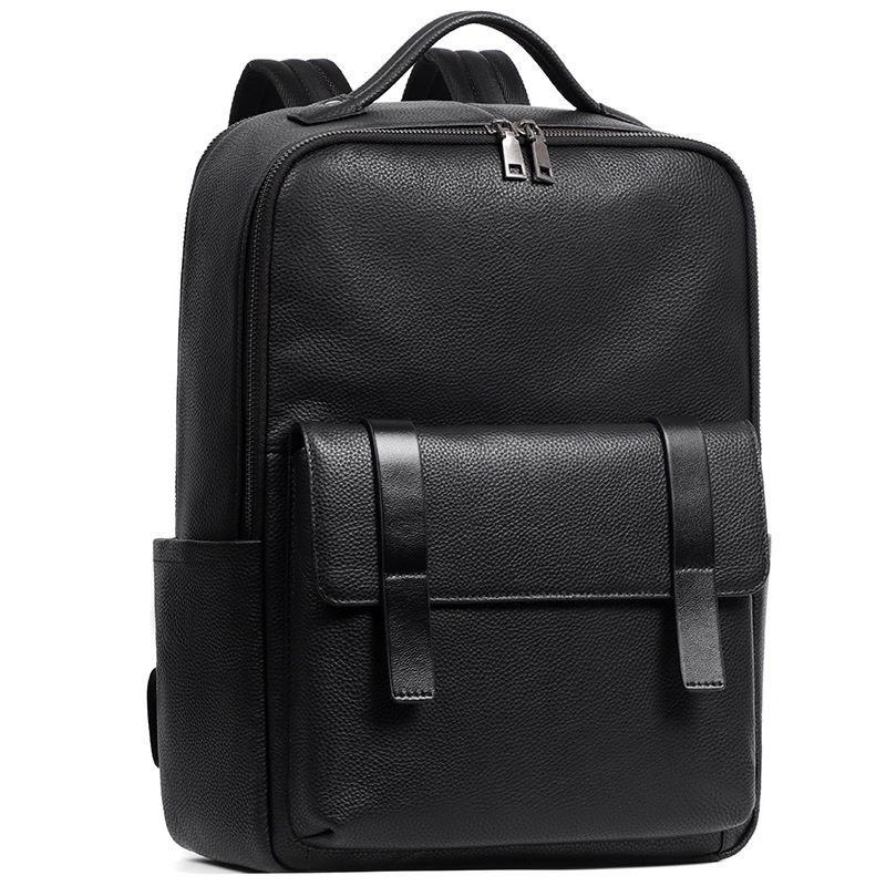15.6-inch computer backpack large capacity backpack men's leather backpack first layer cowhide student schoolbag travel bag