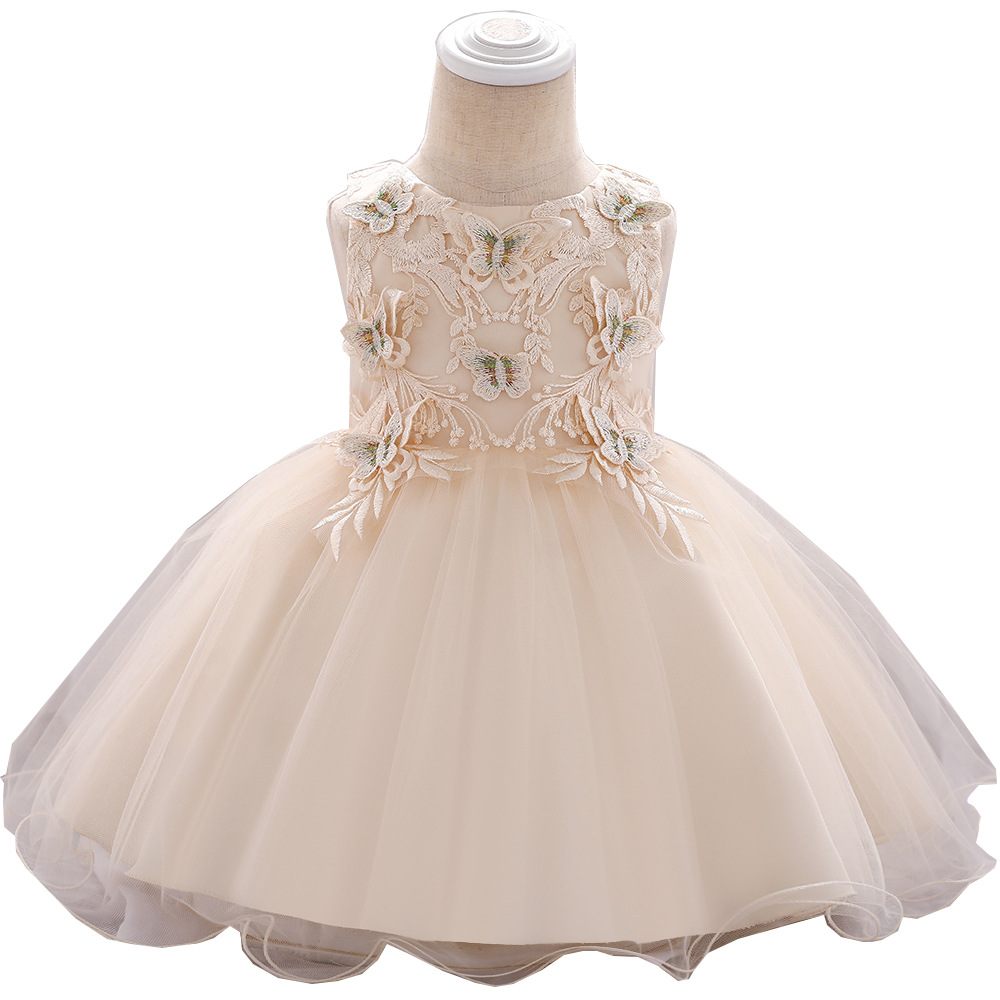 Picture of 2024 cross-border one-year-old dress baby princess dress girl's full moon dress butterfly embroidered cotton-lined pettiskirt