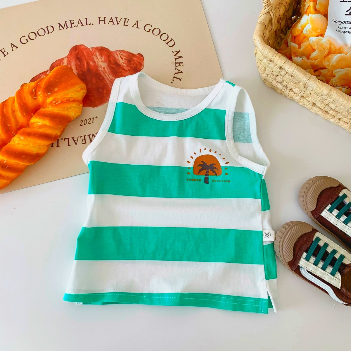 Picture of [Clearance style no refund or exchange] South Korea children's clothing summer striped printed vest top boys and girls sleeveless top